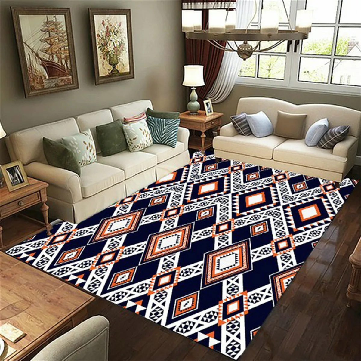 

Retro Geometry Carpet Mat for Living Room Doormat Flannel Print Bedroom Non-slip Floor Rug 06