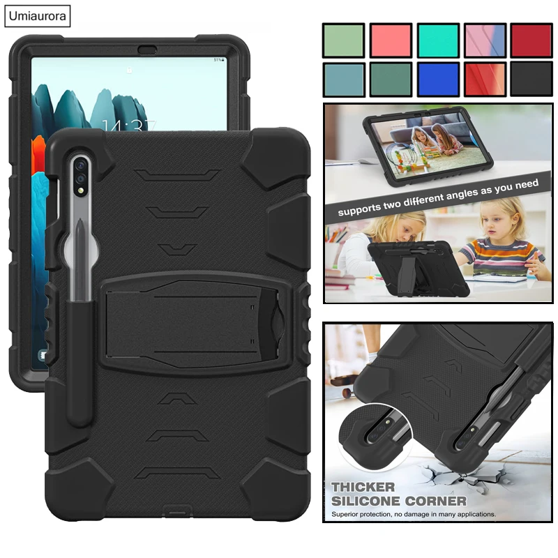 For Samsung Tab S9 FE Plus S7 S8 Ultra SM-X610 SM-X810 X910 SM-X510 X710 Tablet Case Kid Armor Shockproof PC Silicon Stand Cover