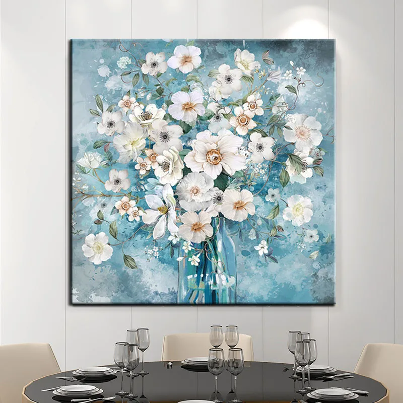 

100% Hand Painted Handmade Oil Paintings Nordic White Flower Painting Canvas Modern Living Room Decoration Wall Art Frameless