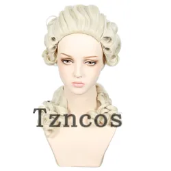 Tzncos Lawyer Judge Baroque Wig Marie Antoinette Long White Blonde Wigs Heat Resistant Synthetic Hair