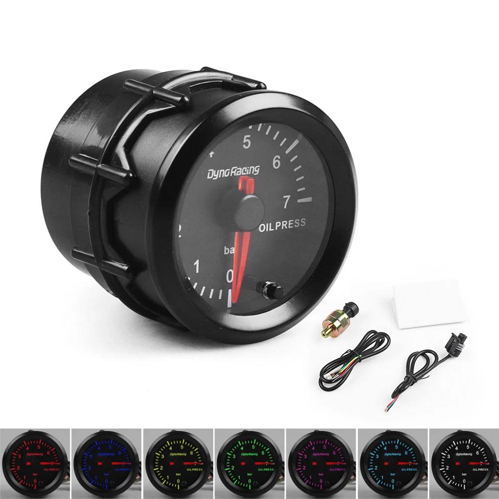 Dynoracing 2" 52mm 7 Colors changeful Backlight Oil Pressure Gauge BAR High Speed Stepper Motor With Sensor Car Meter TT101733