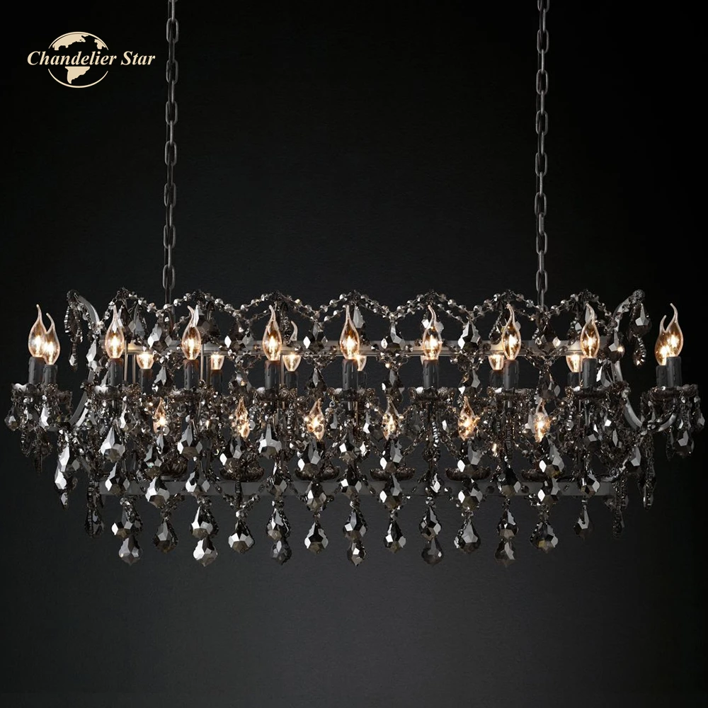 

Rectangular LED Chandeliers 19th C. Rococo Iron & Crystal Chandelier Smoke Kitchen Island Dining Room Hanging Lights