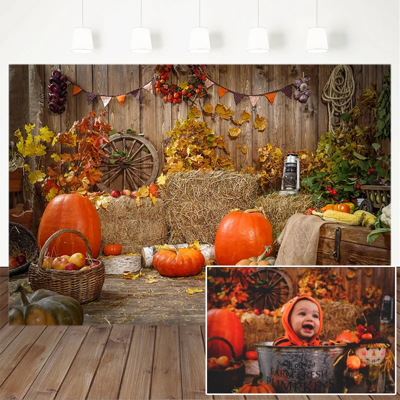 Halloween Photography Background Pumpkin Warehouse Haystack Wooden Backdrop Basket Decoration Props Banner For Photo Studio