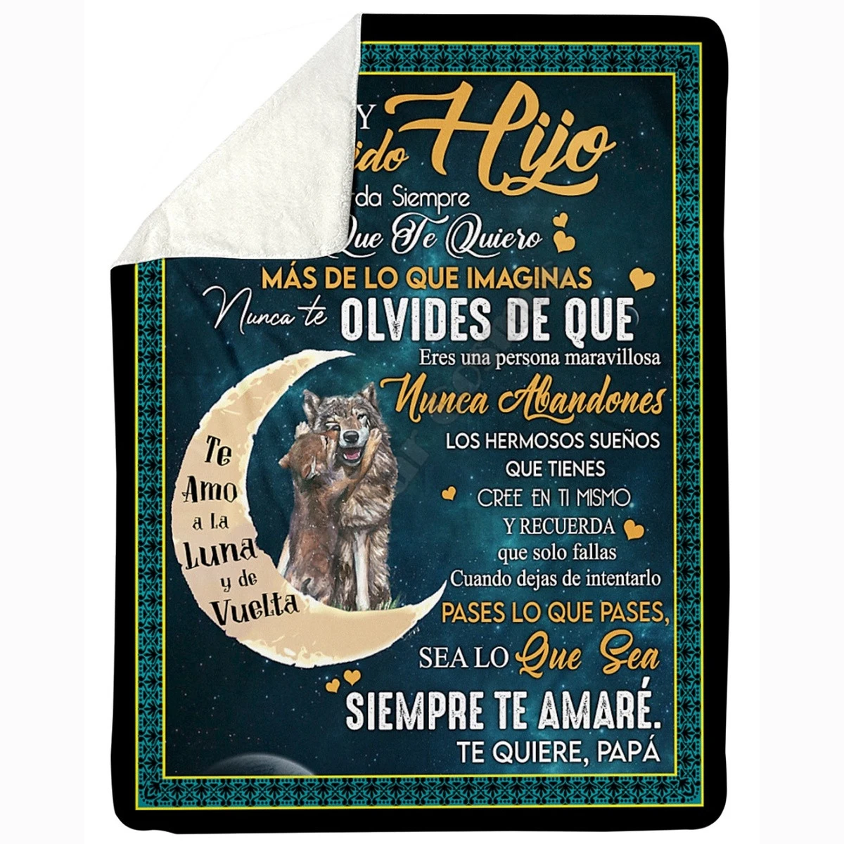 

A Mi Muy Querido Hijo Te Quiere Papa Cozy Premium Fleece Blanket 3D print Sherpa Blanket on Bed Home Textiles Dreamlike