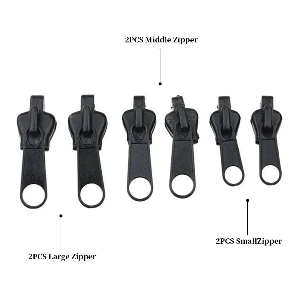 6PCS Zipper Repair Kit Universal Fixer With Metal Slide Fix Any Instantly 3 Different Sizes High-quality Plastic Durable Metal