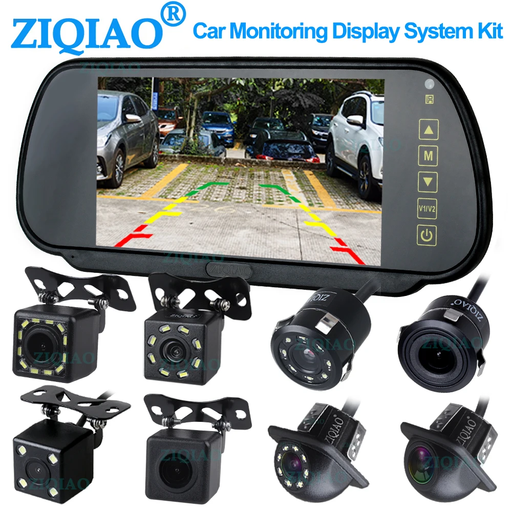 ZIQIAO 7 Inch Car Reverse Rear View Monitor System LCD Truck Mirror Monitor Parking Backup Camera Optional