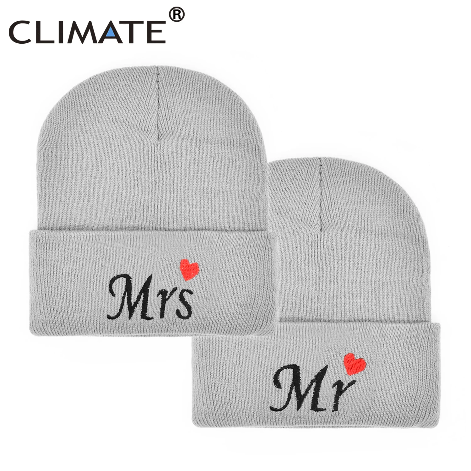 CLIMATE MR MRS Beanie Couple Lover Embroidery Knit Beanie Cartoon Warm Cute Soft Skullies Hats Lovely Beanies Kids Cap Knit Hat