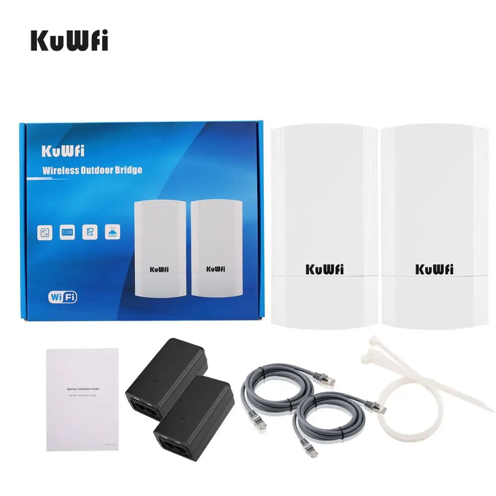 KuWFi 900Mbps Wireless Outdoor WIFI Bridge Wifi Repeater 5G 1KM P2P AP Router Supports No Setting with LED Display