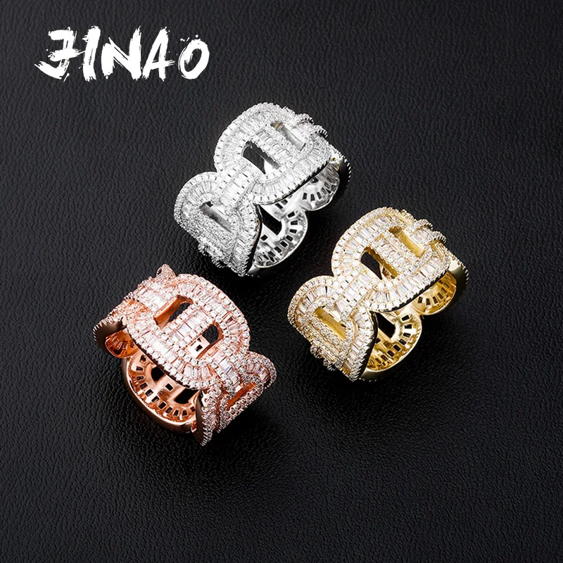 JINAO Hip Hop Rings All Iced Out Bling Micro Pave AAA+ Cubic Zircon High Quality Jewelry Gift for Men and Woman