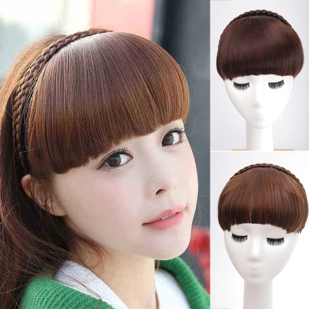 

WEILAI Clip Hair Band Bangs and Long Wig Synthetic Natural Fake Bangs Hair Piece Qi Bangs Clip Black Brown