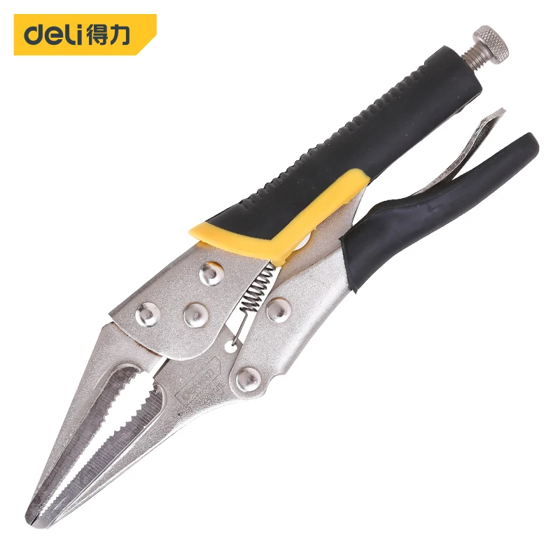 deli Adjustable Locking Pliers Long Nose Straight Jaw Locking Pliers Vise Grip Welding Clamp Multifunction Hand Tool Alicates