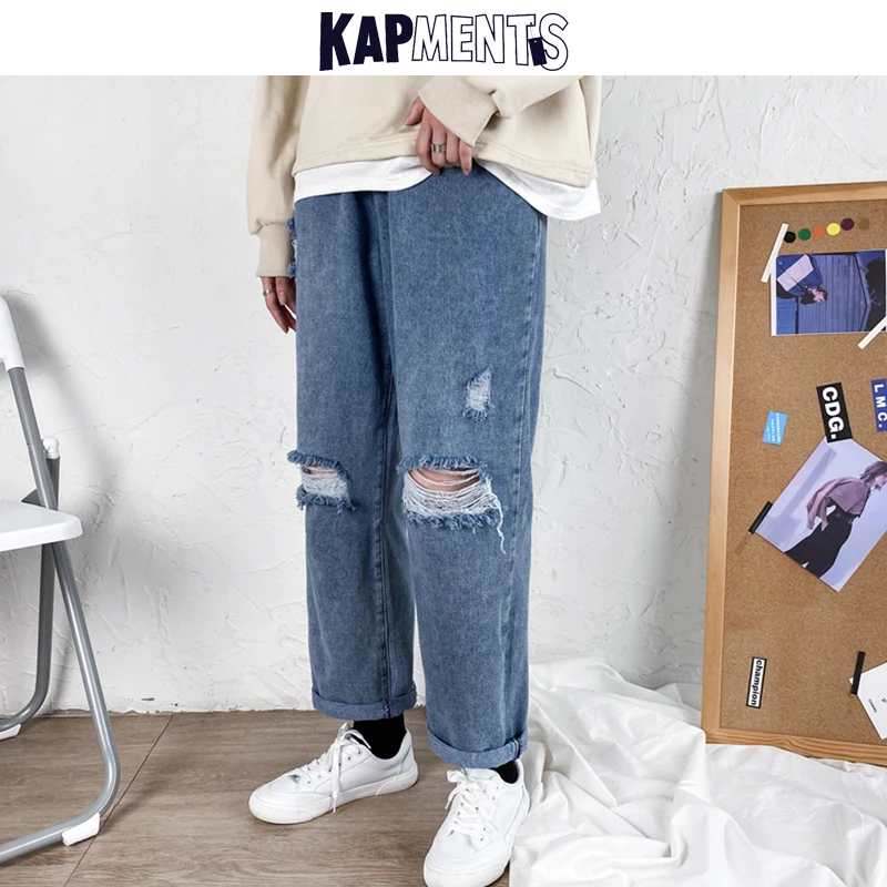 KAPMENTS Vintage Streetwear Hole Jeans For Men 2023 New Mens Harajuku Baggy Denim Pants Male Homme Kpop High Waisted Harem Jeans