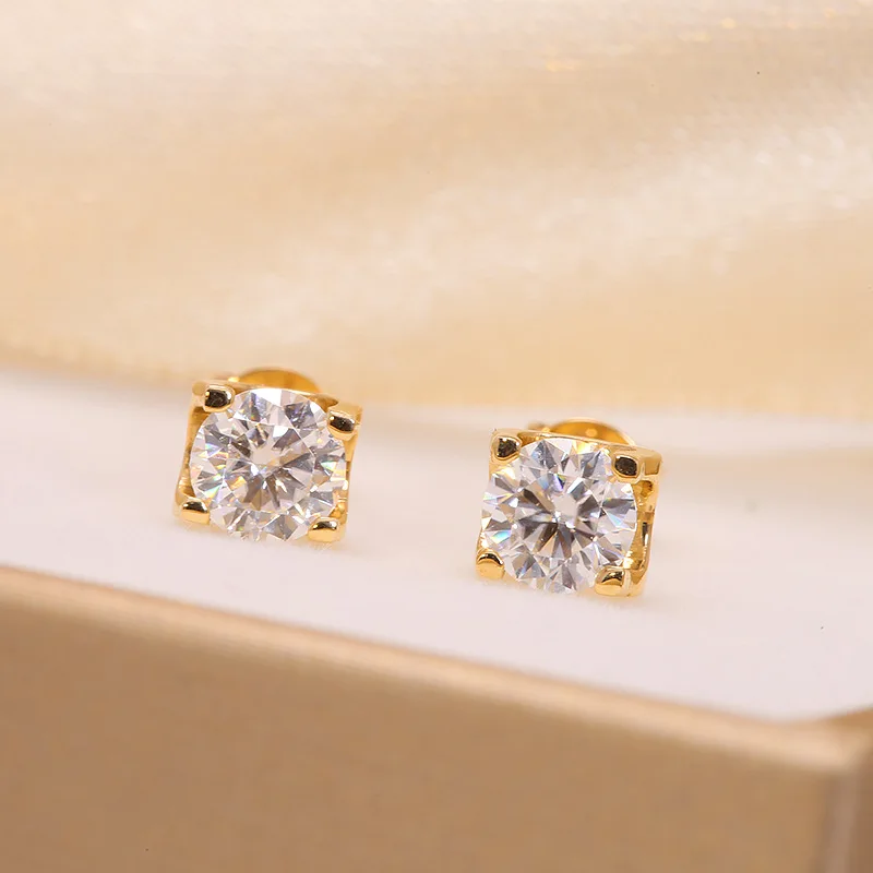 Classic 18K Gold Moissanite Earrings for Women Simple Bull Head 0.07-0.5 Carat D Color Moissanite Stud Earrings Birthday Gift