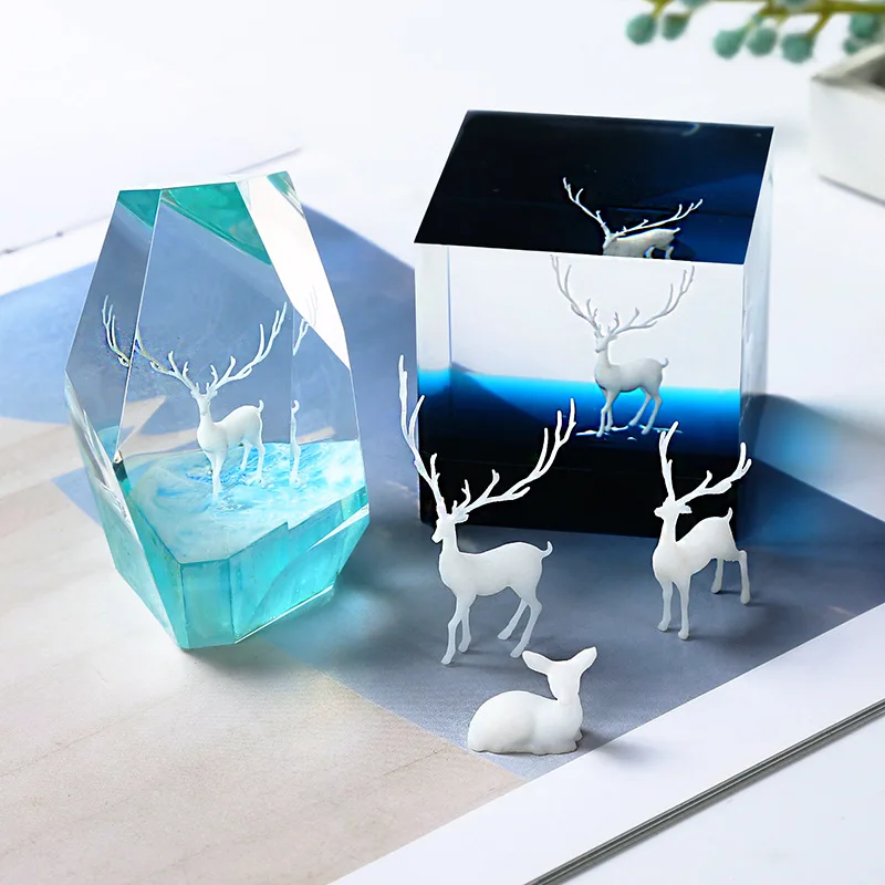 3Pcs 3D three-dimensional forest micro-landscape accessories crystal epoxy glue DIY filler decoration elk fairy deer model