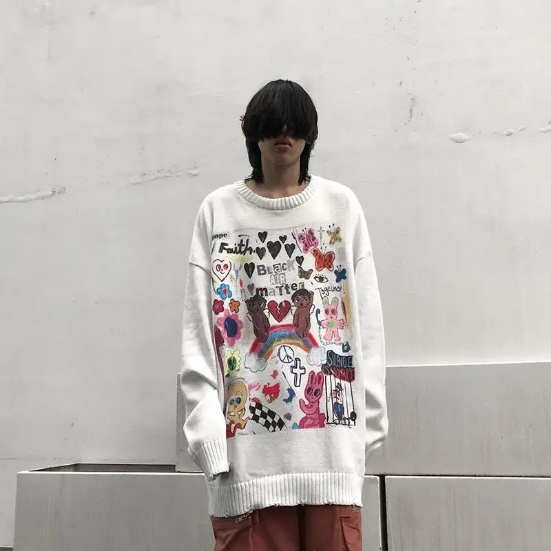 Korobov Korean New Cartoon Harajuku Sweaters Japanese Preppy Style Oversize Pullovers Vintage Streetwear Jumpers Femme