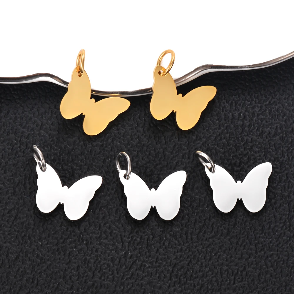 10pcs Stainless Steel Gold Butterfly Charm Pendants for DIY Necklace Bracelet Jewelry Making Charms Accessories