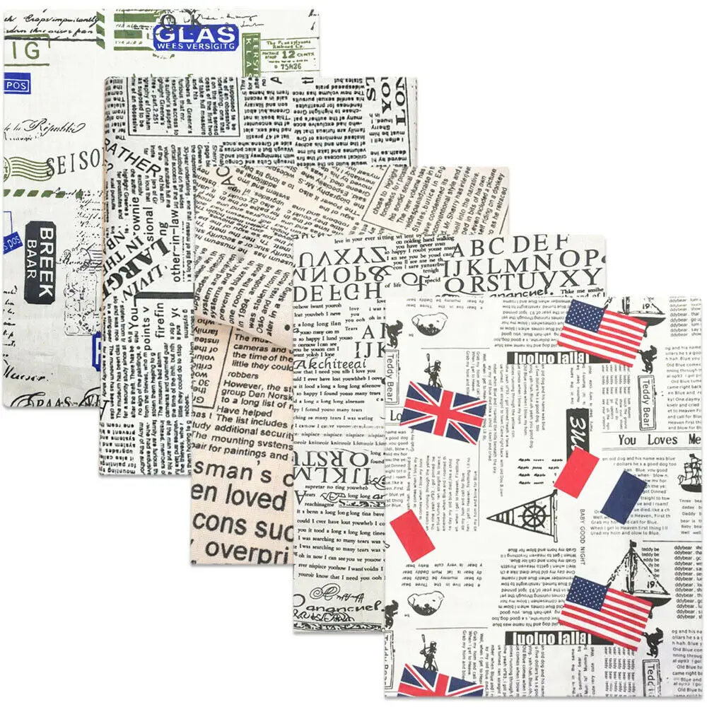 75x45CM Retro Newspaper Print Cotton Linen Fabric For DIY Handicraft Sewing Cushion Storage Bag Tablecloth Decoration Material