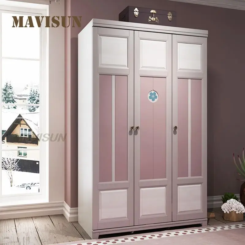 Children's Solid Wood Wardrobe For Boys And Girls Home Furniture Childlike Simple Storage Organizer Wooden Kid Bedroom Cabinets