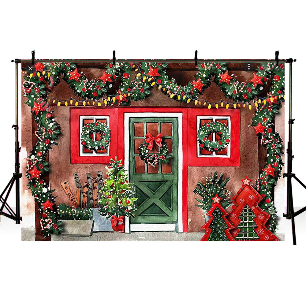 Avezano عيد الميلاد مخزن التصوير خلفية نافذة حمراء خضراء شجر صنوبر صورة خلفية استوديو Photophone فوتوزون