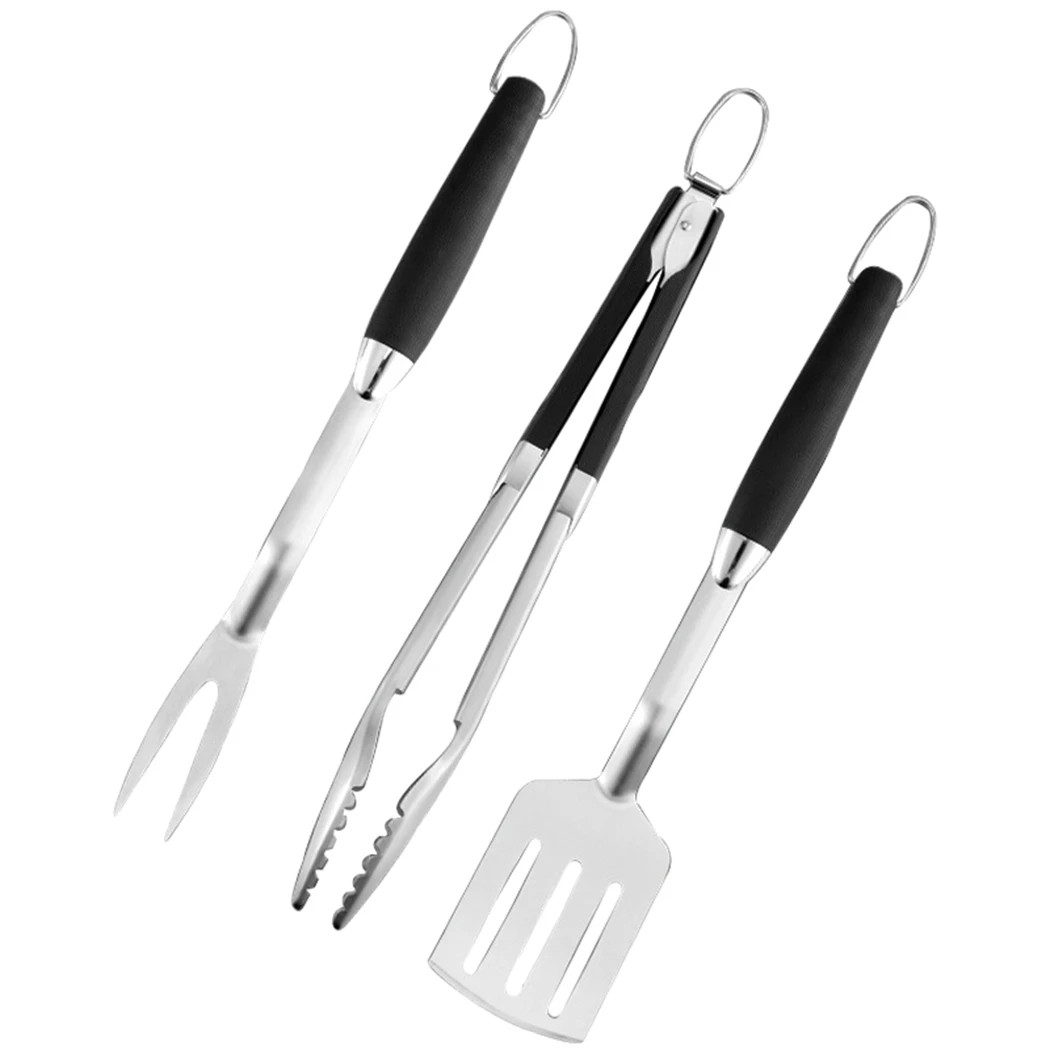

3Pcs Stainless Steel Grill Utensil Set Barbecue Fork Tongs Grilling Spatula Portable Multifunction BBQ Grill Tool Kitchen Tools