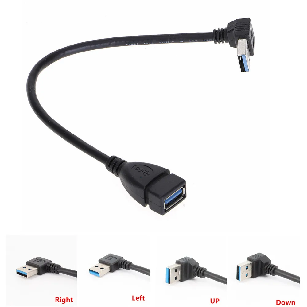 Adapter USB 3.0 lewy/w górę/w dół/w pod kątem 90 stopni przedłużacz męski na żeński przewód przejściowy kable USB