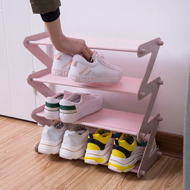 

4 Layers Simple Stainless Steel Assembled Shoe Rack Save Space Slippers High Heels Home Dormitory Foldable Multi-Layer Storage