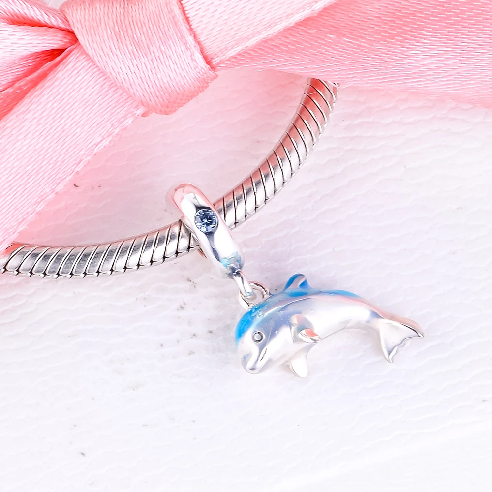 

Charms fits for Bracelets Necklaces 100% 925 Sterling Silver Jewelry Shimmering Dolphin Dangle Beads Free Shipping