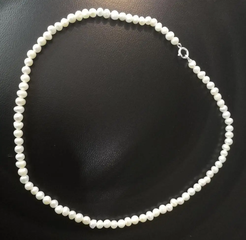 

3x4mm bright white real pearl necklace natural freshwater pearl Jewelry 43cm 17inch 35cm