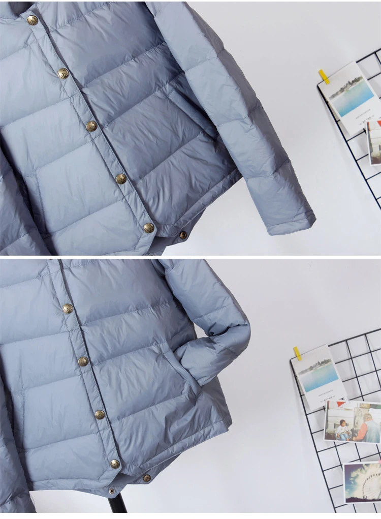 Schinteon Women White Duck Down Jacket Baseball Coat Casual Autumn Winter Short Outwear for Female Fashion