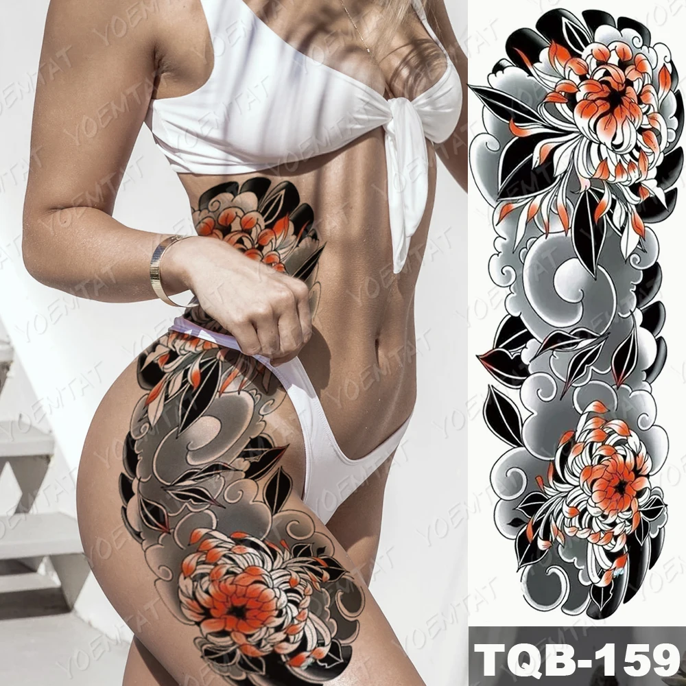 Large Arm Sleeve Tattoo Japanese Geisha Samurai Waterproof Temporary Tatto Sticker Gun Leg Chastity  Body Art Fake Tatoo Women