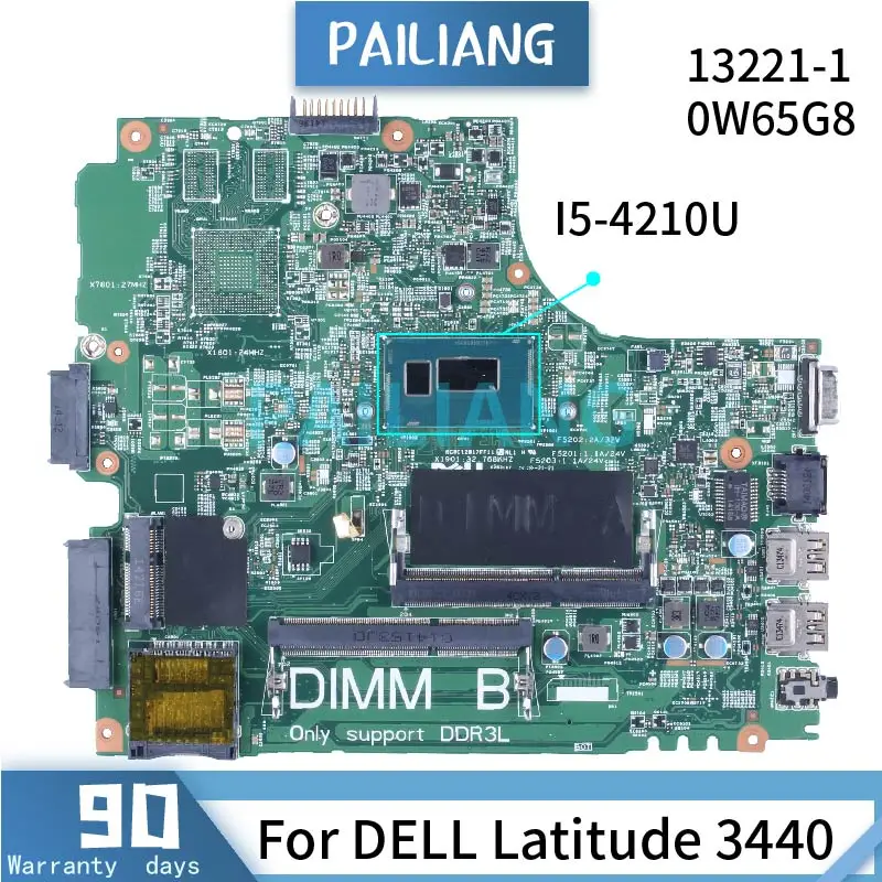 For DELL Latitude 3440 Laptop Motherboard CN-0W65G8 0W65G8 13221-1 SR1EF I5-4210U DDR3 Notebook Mainboard Full Tested