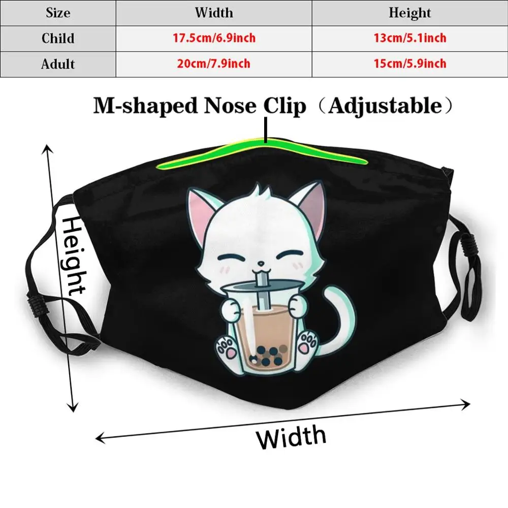 Boba Cat Drinking Boba Kitten Kawaii Japanese Kitty Adult Kids Anti Dust Filter Diy Mask Boba Cat Drinking Boba Kitten Kawaii