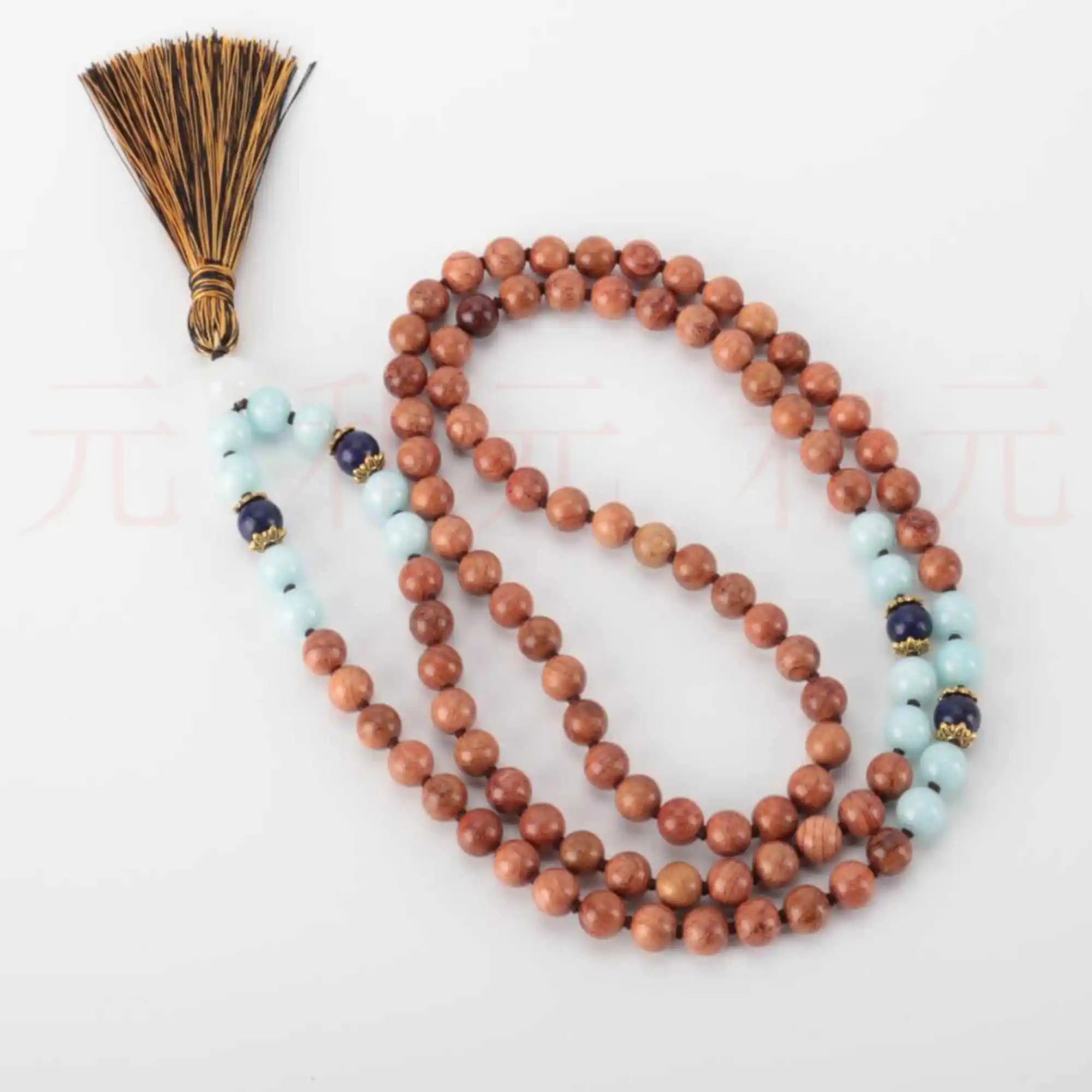 6mm 108 Natural black agate Aquamarine Sandalwood bead necklace Energy Emotional Prayer Mental Dark Matter Gift Fragrant Mala