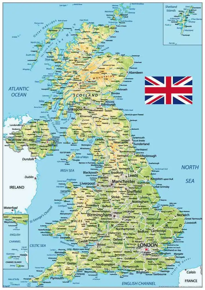 UK Map Great Britain United Kingdom Art Home Room Art Wall Silk Print Poster