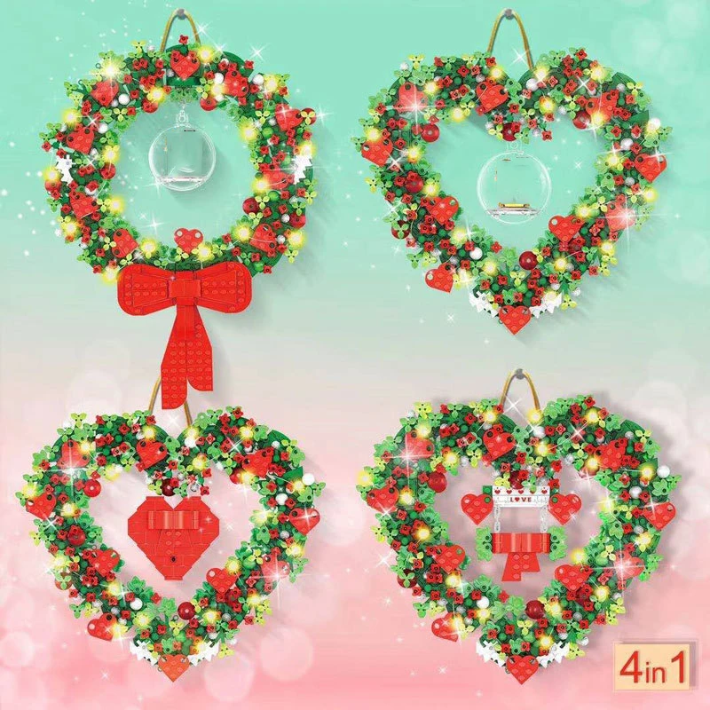 

808Pcs Heart Shaped Model Flower Wreath Building Blocks Valentine's Day Ring Jewelry Boxes Bricks Children Toys For Girls