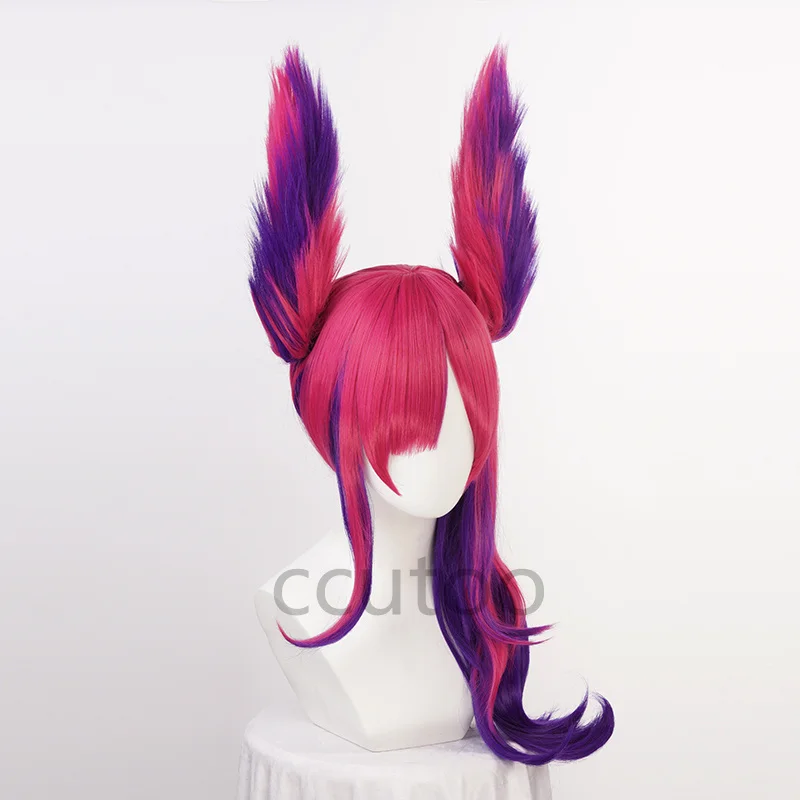 LOL Star Guardian The Rebel Xayah Cosplay Wig Woman Synthetic Hair Game Cos Wig With Removable Chip Ponytails + Wig Cap