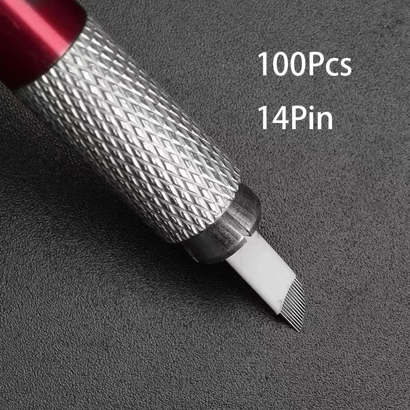 100Pcs White Nano 0.20mm 14 flex Permanent Makeup Eyebrow Tattoo Needles Blade For Microblading lamina blade Agulhas Tebori