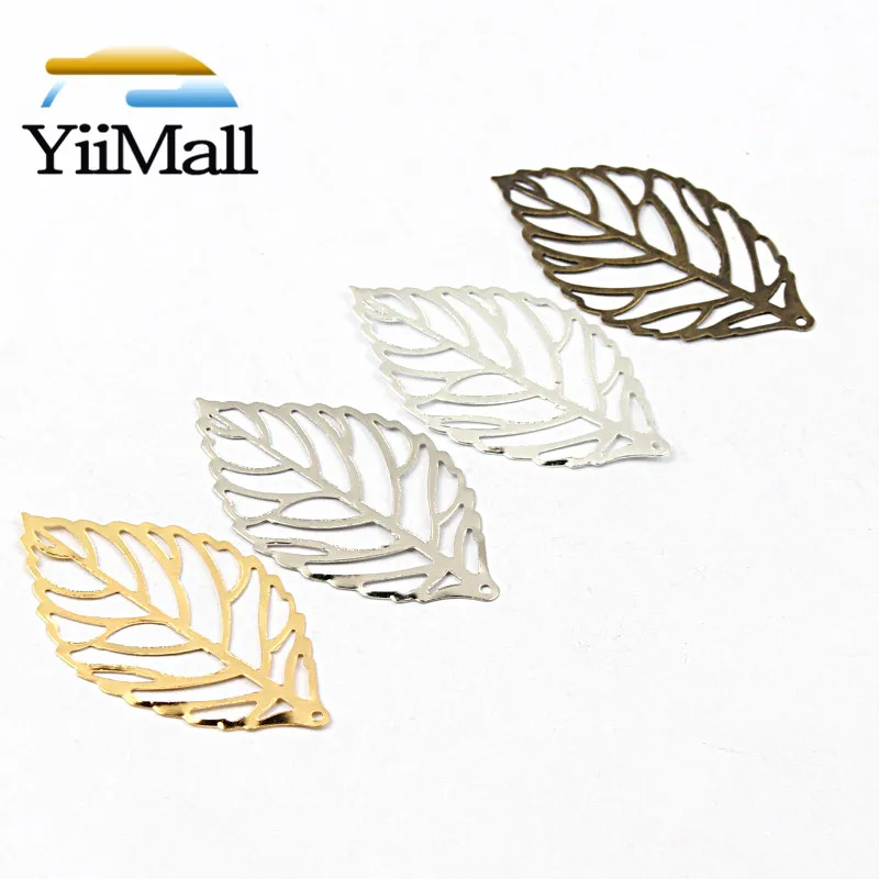 Hojas chapadas en oro, bronce, rodio y plata, envolturas de filigrana, conectores, fabricación de joyas, accesorios para colgantes, 50 piezas