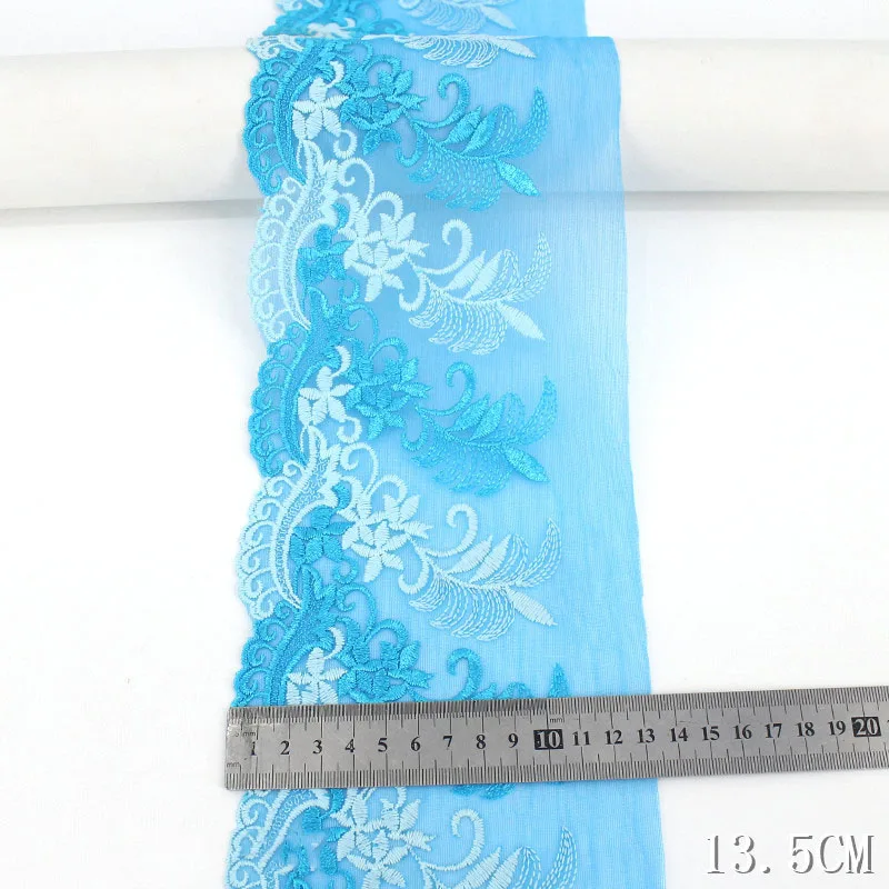 28Yds One Side Embroidered Lace Trim Floral Fabric For Sewing Craft DIY Apparel Bra Underwear Garment Accessory 13.5cm