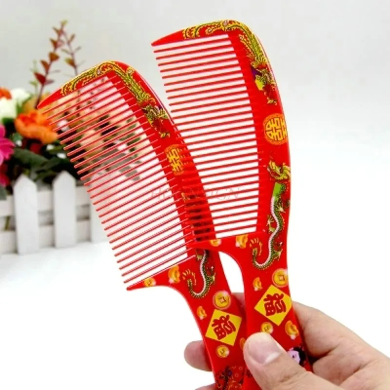 1comb hairdressing  Pair Comb Fuching Married Red Combs Newcomer Bride Marriage Wedding Festive Hairbrush Hairdressing Supplies