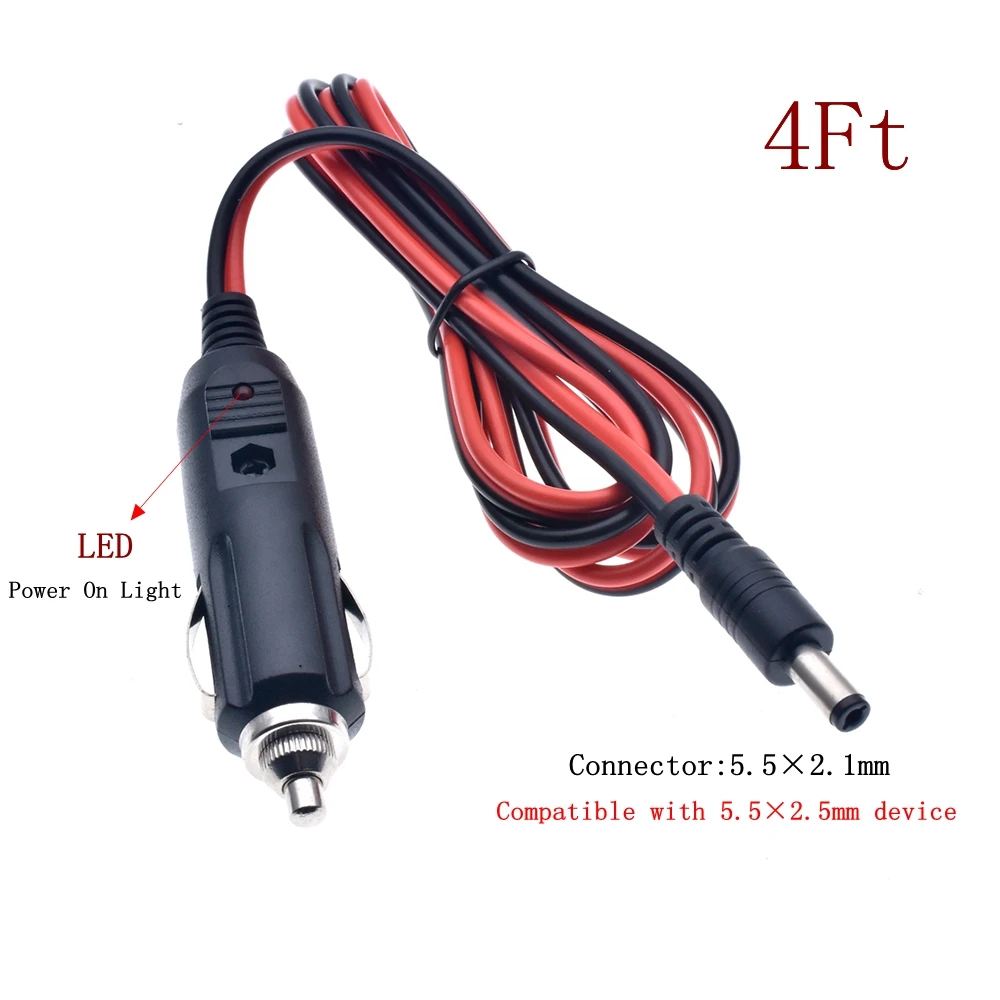 12V-24V DC Car Charger Auto Power Supply Cable - DC 5.5mm x 2.1mm to Car Cigarette Lighter Male Plug Car Cigarette Lighter Cable