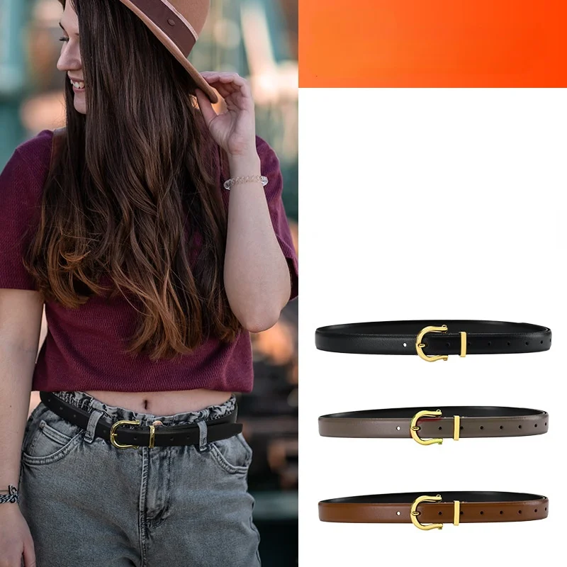 

New Women Belt Pinhole Buckle Fine Belt Women's Solid Color Versatile Simple Leather Trouser Belt Designer Belt 2.3cm