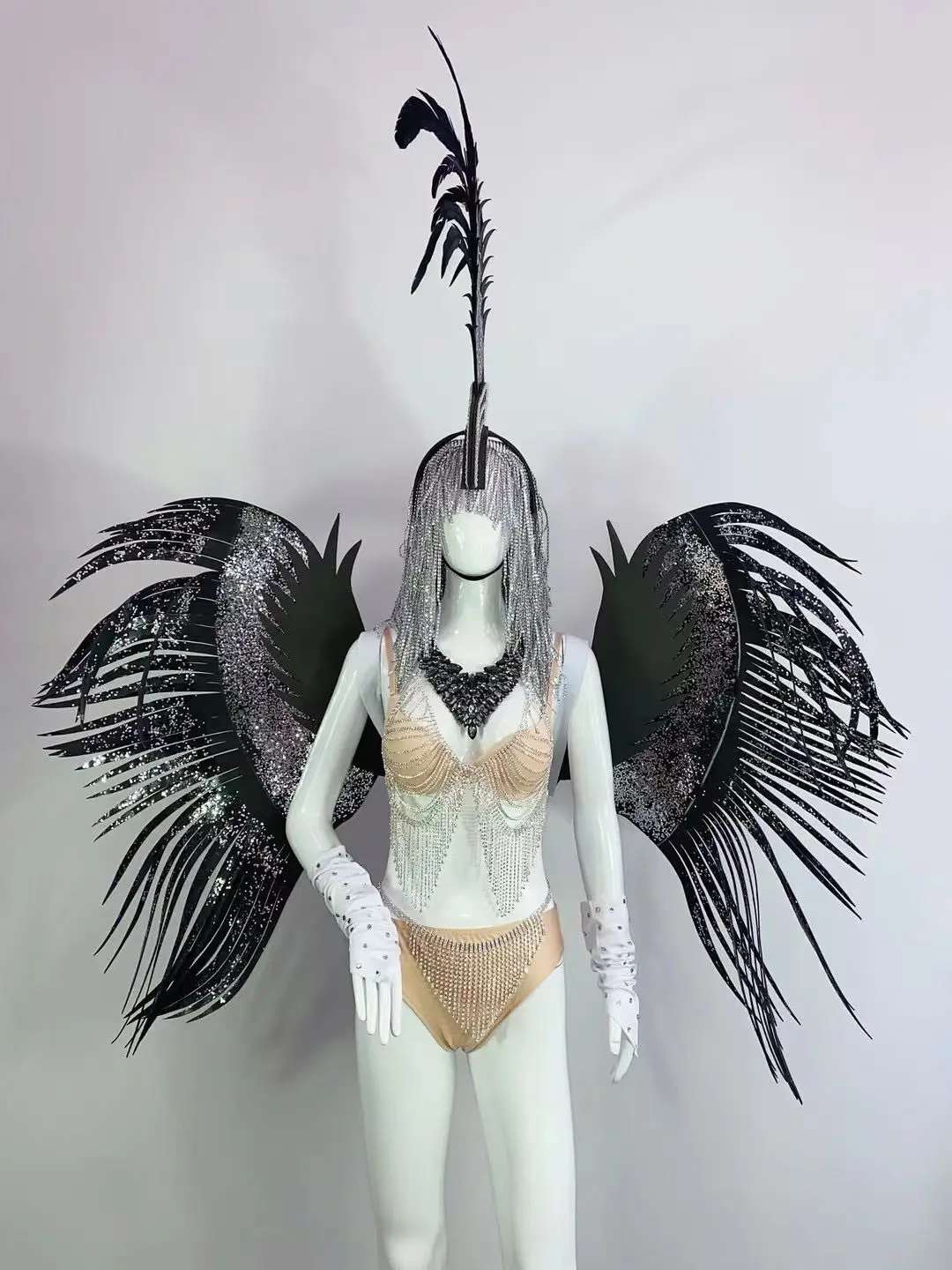 

Club Stage Wear Women gogo sexy feather wings headgear bikinis set DJ Party costume