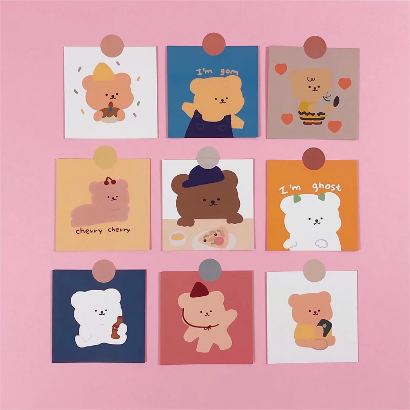 Tarjetas de oso caramelo para decoración de pared, tarjetas Kawaii de dibujos animados, no pegajosas, hechas a mano, papelería, regalo