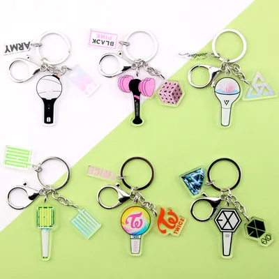 Anime Keychain mini Kpop group Fans Cheer light Double Sided Key Ring Acrylic transparent Pendant Accessories Key Holder Gift