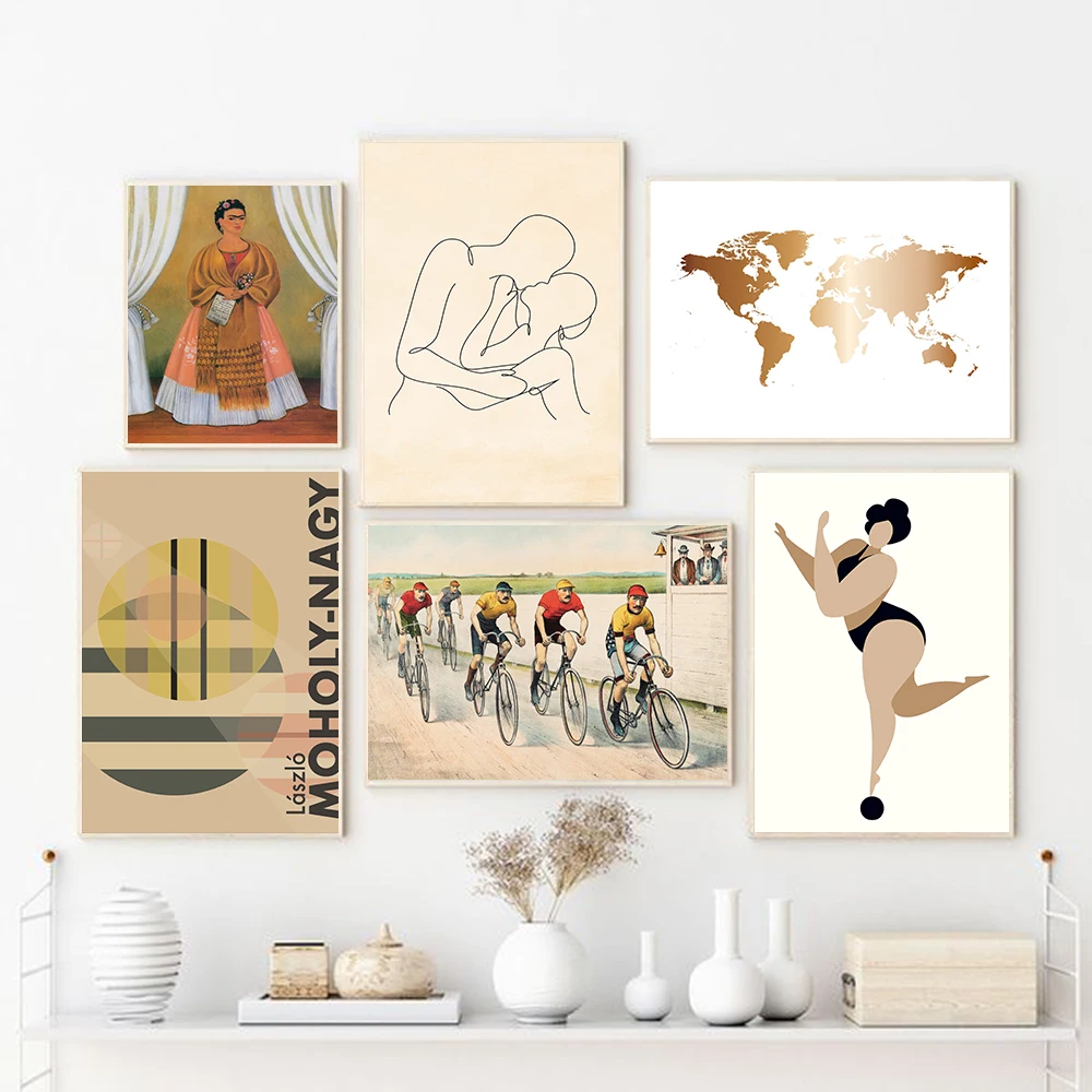 Vintage Poster Bicycle Race Print Canvas Paintings Dancing Queen Wall Art Wold Map line Pictures for Home Decoration No Frame
