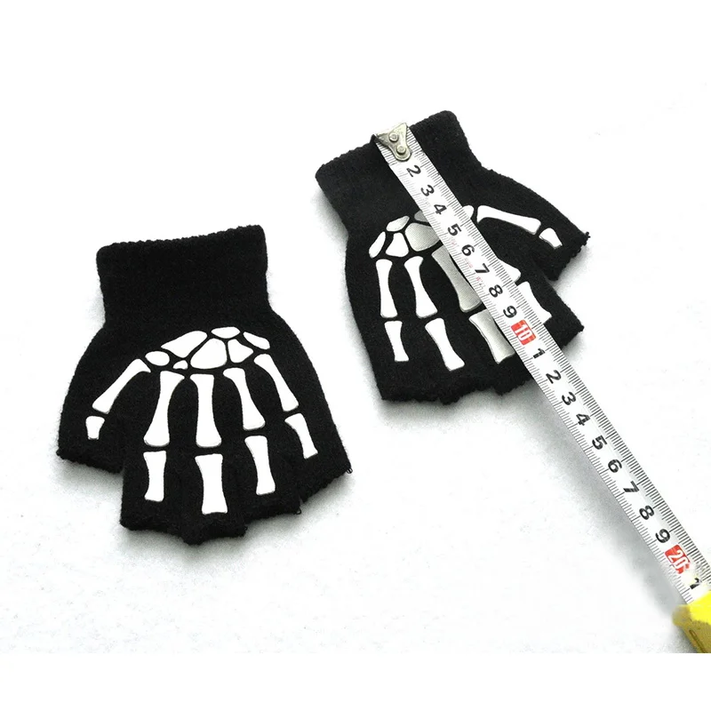 Wecute Toddler Kid Halloween Cosplay Skeleton Skull Half Finger Glove Glow in the Dark Luminou Fingerless Children Winter Mitten