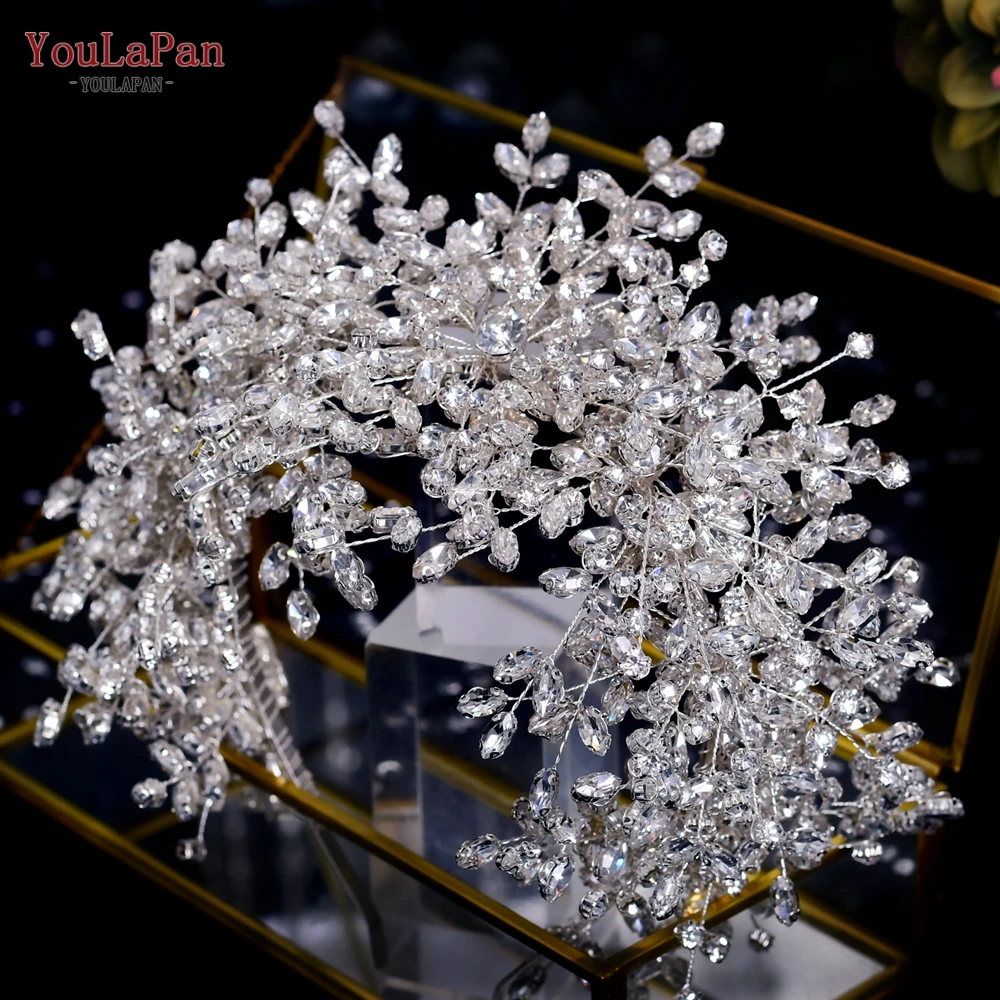 YouLaPan Luxury Headpiece for Bride Rhinestone Crown Wedding Tiaras Bridal Hair Accessories Women Tiara Pageant Headband HP385