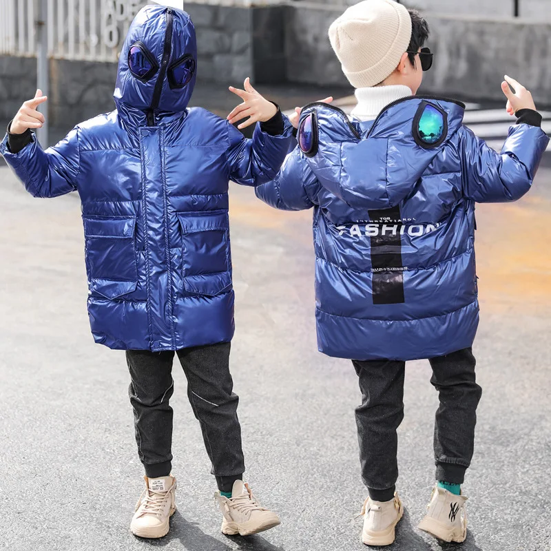 Children boys girls Winter Jacket outerwear With Glass White Duck Down Boys Hooded Coat Zipper Girls Snow Jacket Cosplay Costume