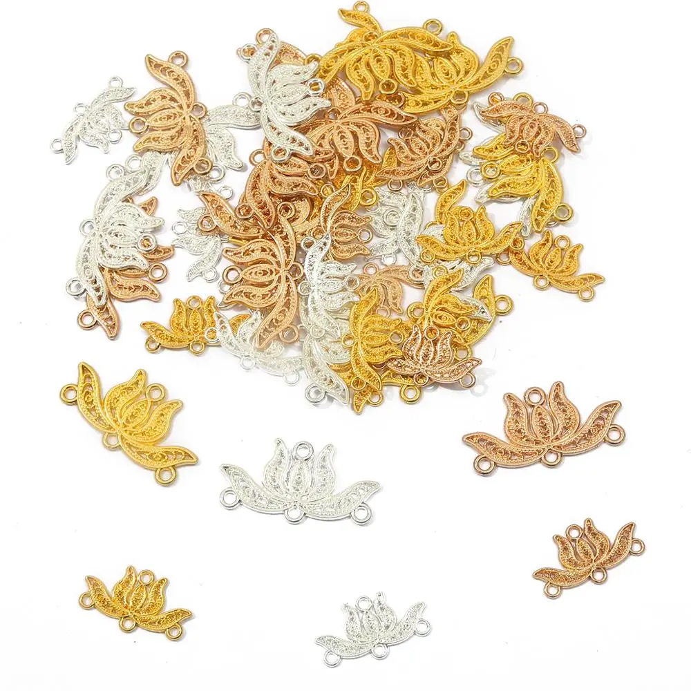 5-10pcs/lot Gold Silver Color Metal Zinc Alloy Lotus Flowers Connector Charms for DIY Jewelry Accessories Hand Made Materials
